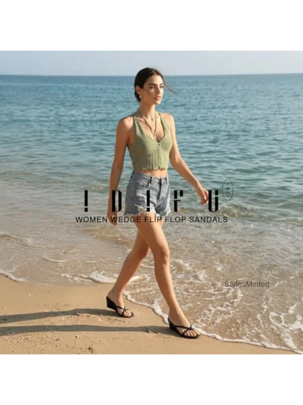 Wedge Sandals for Women Thong Flip Flops Strappy Round Toe Slip On Summer